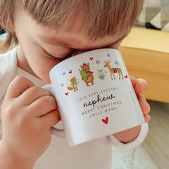 Personalised Christmas Mug for Nephew or Niece Woodland Animal Design Cute Holiday Gift from Auntie or Uncle