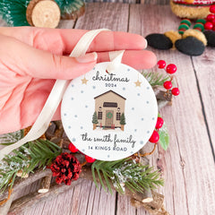 Personalised Christmas Ornament with Family Name and Address Cosy Home Design Holiday Keepsake Gift