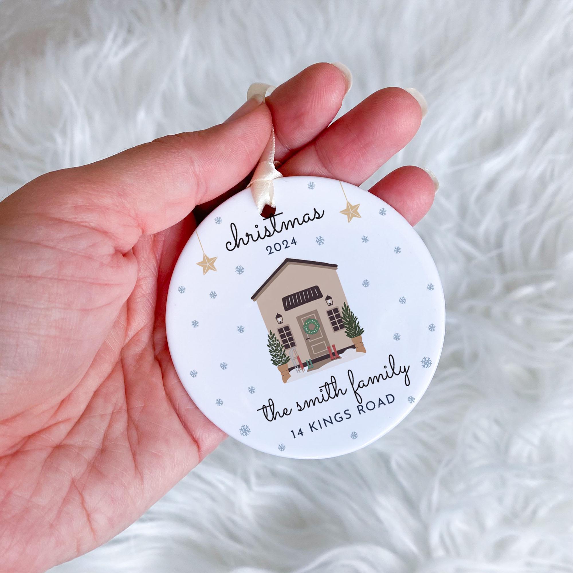 Personalised Christmas Ornament with Family Name and Address Cosy Home Design Holiday Keepsake Gift