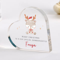 Personalised Christmas Reindeer Heart Acrylic Plaque Gift Special Keepsake for Son Daughter Niece Nephew Grandson or Granddaughter Xmas Gift
