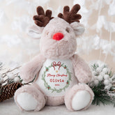Personalised Christmas reindeer soft toy with name Baby girl boy 1st Xmas Gift for Nephew Niece Grandson Granddaughter Son Daughter Merry