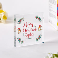 Personalised Christmas Robin Acrylic Plaque with Name Keepsake Gift for Family Grandma Friends Children Her or Him