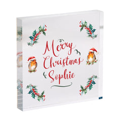 Personalised Christmas Robin Acrylic Plaque with Name Keepsake Gift for Family Grandma Friends Children Her or Him