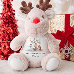 Personalised Christmas Toy Gift for Little Girl Daughter Granddaughter or Niece Reindeer Teddy Custom Plush Toy with Name