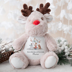 Personalised Christmas Toy Gift for Little Girl Daughter Granddaughter or Niece Reindeer Teddy Custom Plush Toy with Name
