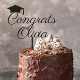 Personalised Congrats Graduation Cake Topper Wooden Name Mortarboard Graduate Gift