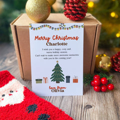 Personalised Cosy Christmas Gift Set with Soft Santa Socks Hot Chocolate Mug Hygge Gift Box