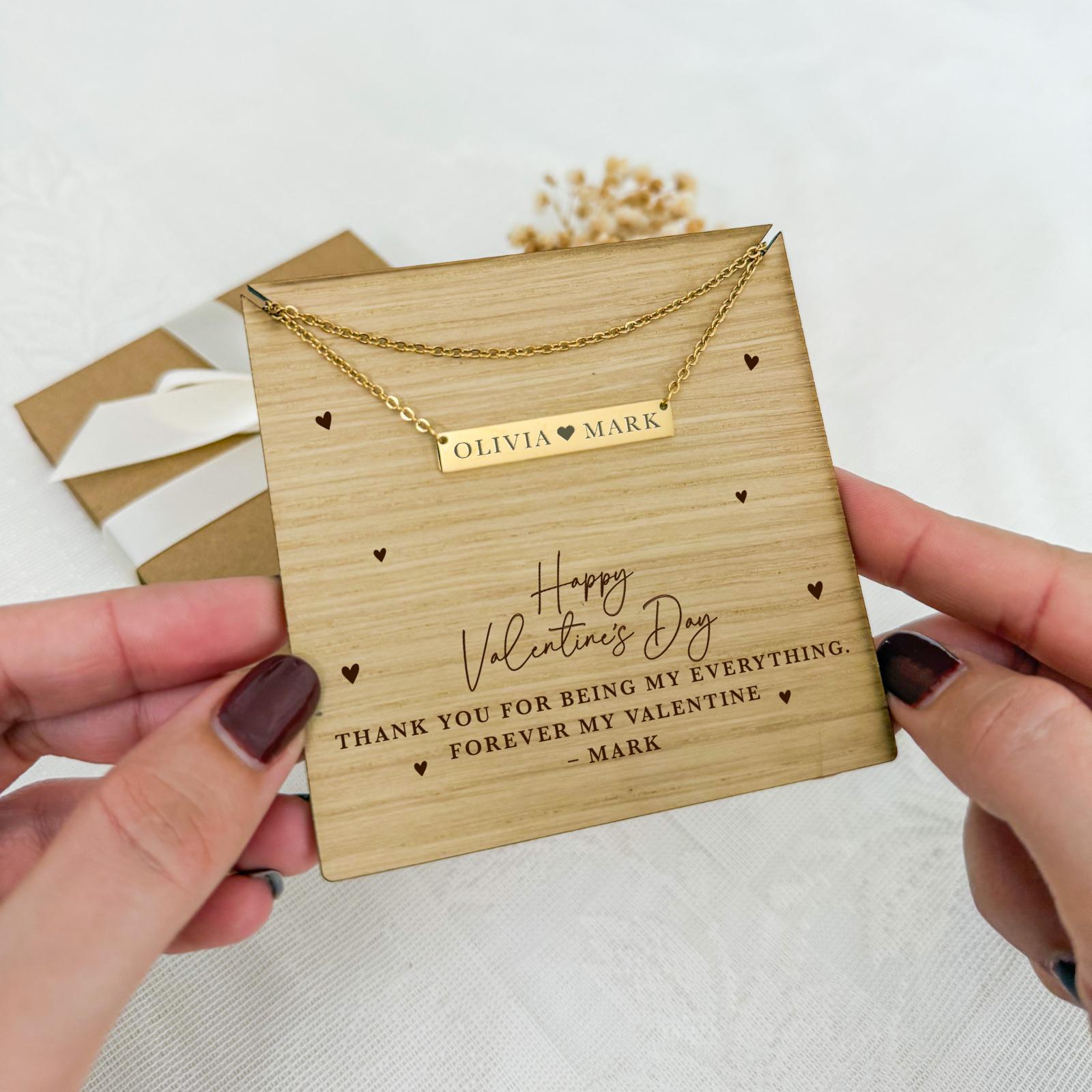 Personalised Couple Name Bar Necklace – Engraved Custom Valentine's Day Gift for Her