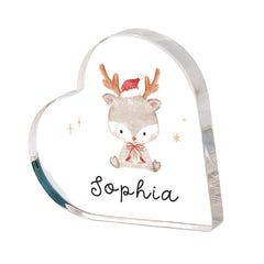 Personalised Cute Christmas Gift for Girl Boy Reindeer Heart Plaque with Name Acrylic Keepsake Gift for Child Kids Baby