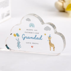 Personalised Cute First Father's Day Gift for Grandad Cloud Acrylic Plaque Keepsake with Name Animal Design from Baby Bump Boy Girl
