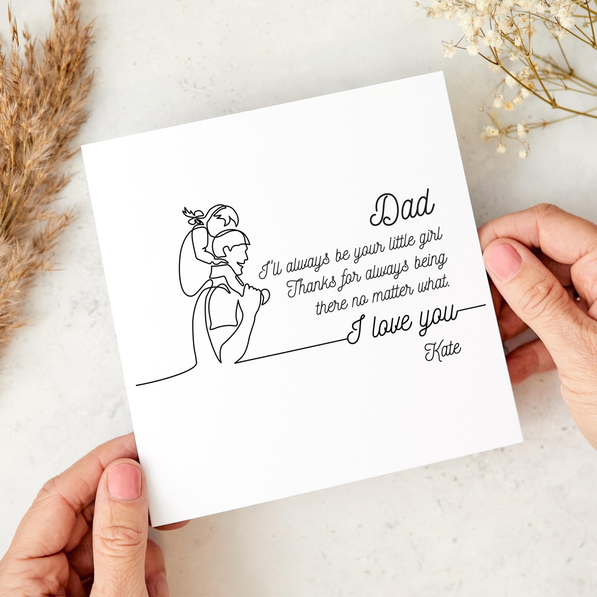 Personalised Dad Card from Daughter Line Art Father and Child Card Father's Day or Birthday Card I’ll Always Be Your Little Girl Daddy Dada