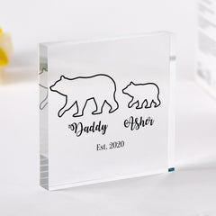 Personalised Daddy Bear and Baby Bear Acrylic Plaque Custom Name Keepsake Gift for Dad, Father’s Day Birthday or Christmas