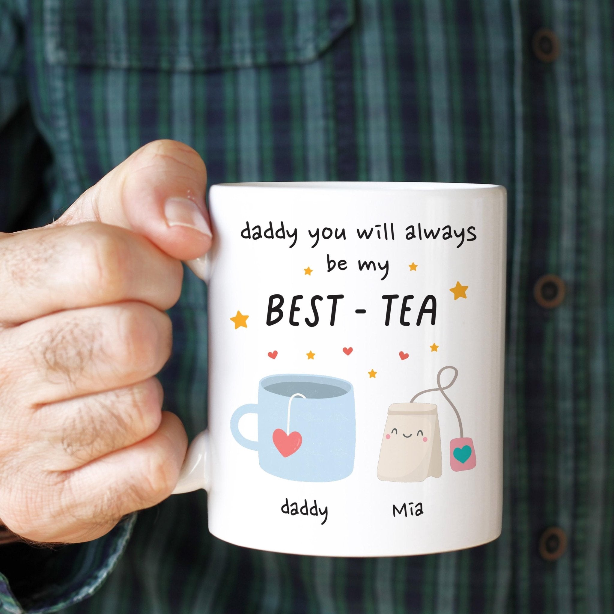 Personalised Daddy Best - Tea Mug – Cute Father’s Day, Birthday or Christmas Present for Dad – Funny Tea Pun Gift from Son or Daughter