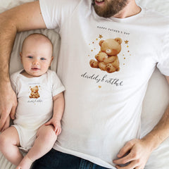 Personalised Daddy & Child Matching T-Shirts Father's Day Gift Cute Teddy Bear Design New Dad and Son or Daughter Outfit Keepsake Dada Bear
