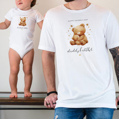 Personalised Daddy & Child Matching T-Shirts Father's Day Gift Cute Teddy Bear Design New Dad and Son or Daughter Outfit Keepsake Dada Bear