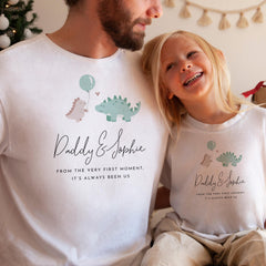 Personalised Daddy & Child Matching T-Shirts with Names From the Very First Moment Cute Dinosaur Design Father's Day Dad's Birthday Gift