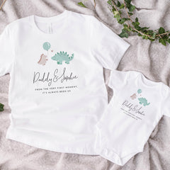 Personalised Daddy & Child Matching T-Shirts with Names From the Very First Moment Cute Dinosaur Design Father's Day Dad's Birthday Gift