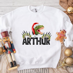Personalised Dinosaur Christmas Jumper T - Rex With Santa Hat Gift For Kids Him Boy Girl Baby Toddler Outfit Jumper Day