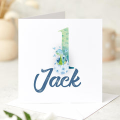 Personalised Dinosaur Design First Birthday Card for Son Daughter Grandchild 1st Birthday Name Card for Girl or Boy Cute Dino Lover I am One