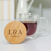 Personalised Double Wall Glass Mug with Initials Engraved Lid – Engagement Gift