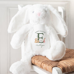 Personalised Easter Bunny Gift with Initial - Teddy Rabbit for Daughter, Granddaughter, Niece