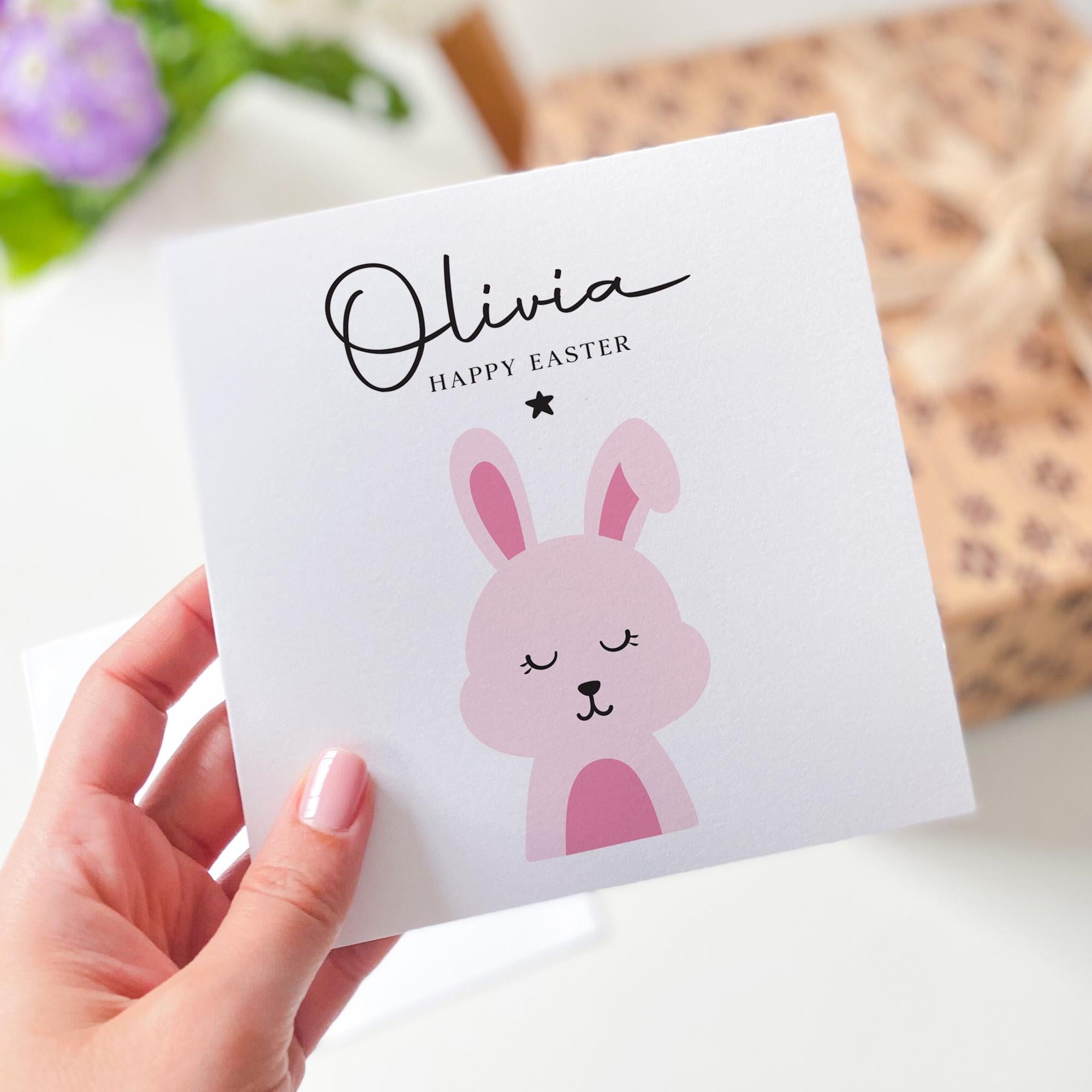 Personalised Easter Card for Boy or Girl Custom Name Bunny Card Cute Happy Easter Card for Kids Children Bunny Gift Baby First Easter Card