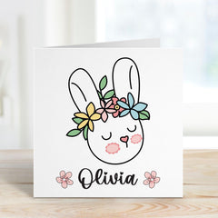 Personalised Easter Card for Girl Custom Name Bunny Card Floral Happy Easter Card Cute Spring Rabbit Card for Daughter Granddaughter Baby