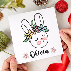 Personalised Easter Card for Girl Custom Name Bunny Card Floral Happy Easter Card Cute Spring Rabbit Card for Daughter Granddaughter Baby