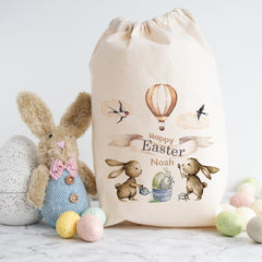 Personalised Easter Sack With Name Easter Bunny Rabbit Gift Egg Hunt Bags Girls Boys Treat Bag 1st Easter Happy Easter