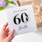 Personalised Elegant 60th Birthday Card for Her with Name and Age Sixty and Fabulous Milestone 60th Card for Mum Nan Aunt Friend Keepsake