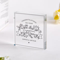 Personalised Engagement Acrylic Plaque – Congratulations on Your Engagement Gift – Keepsake for Couple