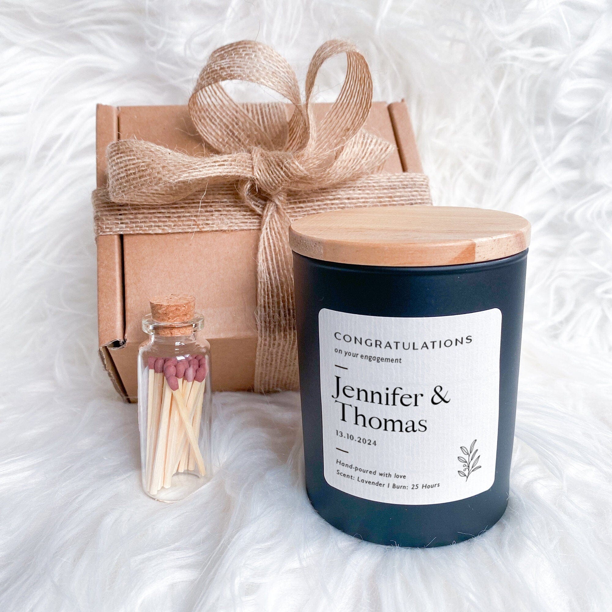 Personalised Engagement Candle For Couple With Names And Date Engagement Gift For Her Him Soy Vegan Wax Scented