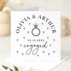 Personalised Engagement Card with Names and Date for Engaged Couple Minimalist Modern Ring Design Keepsake Card for Her Him Congratulations