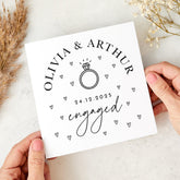 Personalised Engagement Card with Names and Date for Engaged Couple Minimalist Modern Ring Design Keepsake Card for Her Him Congratulations