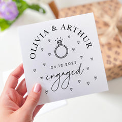 Personalised Engagement Card with Names and Date for Engaged Couple Minimalist Modern Ring Design Keepsake Card for Her Him Congratulations