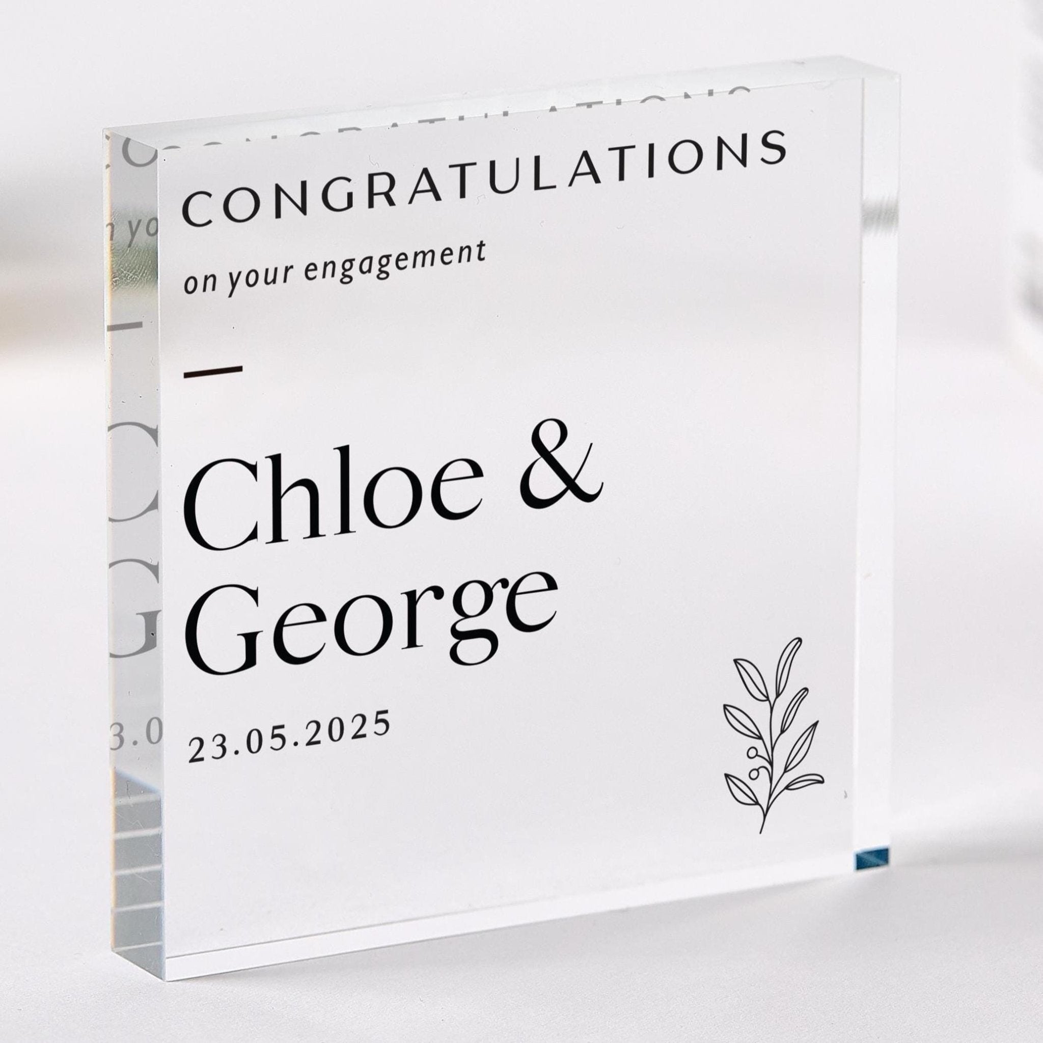Personalised Engagement Gift with Couple Name Date Acrylic Plaque Keepsake Minimalist Couple Decor We're Engaged Present for Her or Him