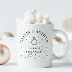 Personalised Engagement Mug with Names and Date Engaged Couple Gift Keepsake Coffee Cup for Fiance or Fiancee Hen Party Bridal Shower Gift