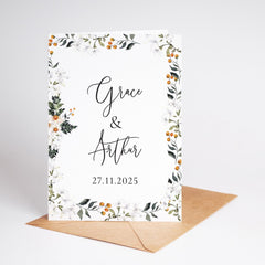 Personalised Engagement or Wedding Card for a Couple Elegant Floral Design Custom Names and Date Keepsake Card for Special Day We're Engaged