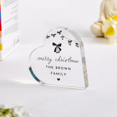 Personalised Family Christmas Gift Heart Acrylic Plaque Custom Holiday Decoration with Family Name Xmas Gift for Friends Family
