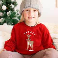 Personalised Family Christmas Sweatshirt with Names Matching Jumpers for Mum, Dad and Kids with Reindeer and Santa Design