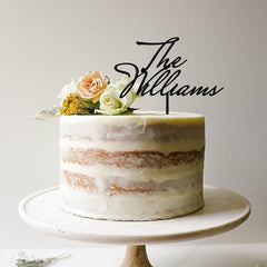 Personalised Family Name Wedding Cake Topper, Custom Surname, Wooden Gold Silver Rose Gold Black Anniversary Decor