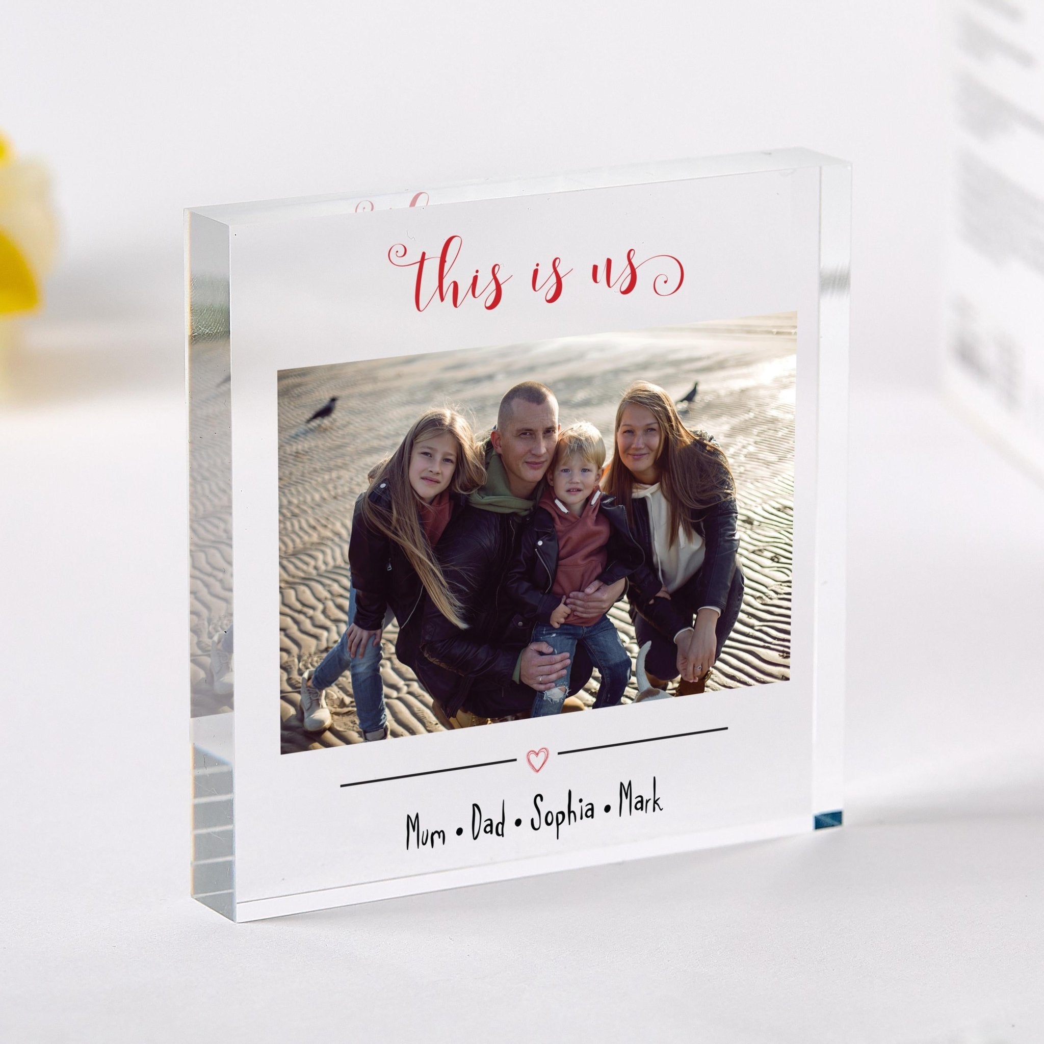 Personalised Family Photo Acrylic Plaque Custom Picture Keepsake Block with Names This Is Us Gift for Mum, Dad, Parents or Grandparents