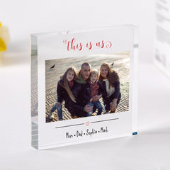 Personalised Family Photo Acrylic Plaque Custom Picture Keepsake Block with Names This Is Us Gift for Mum, Dad, Parents or Grandparents