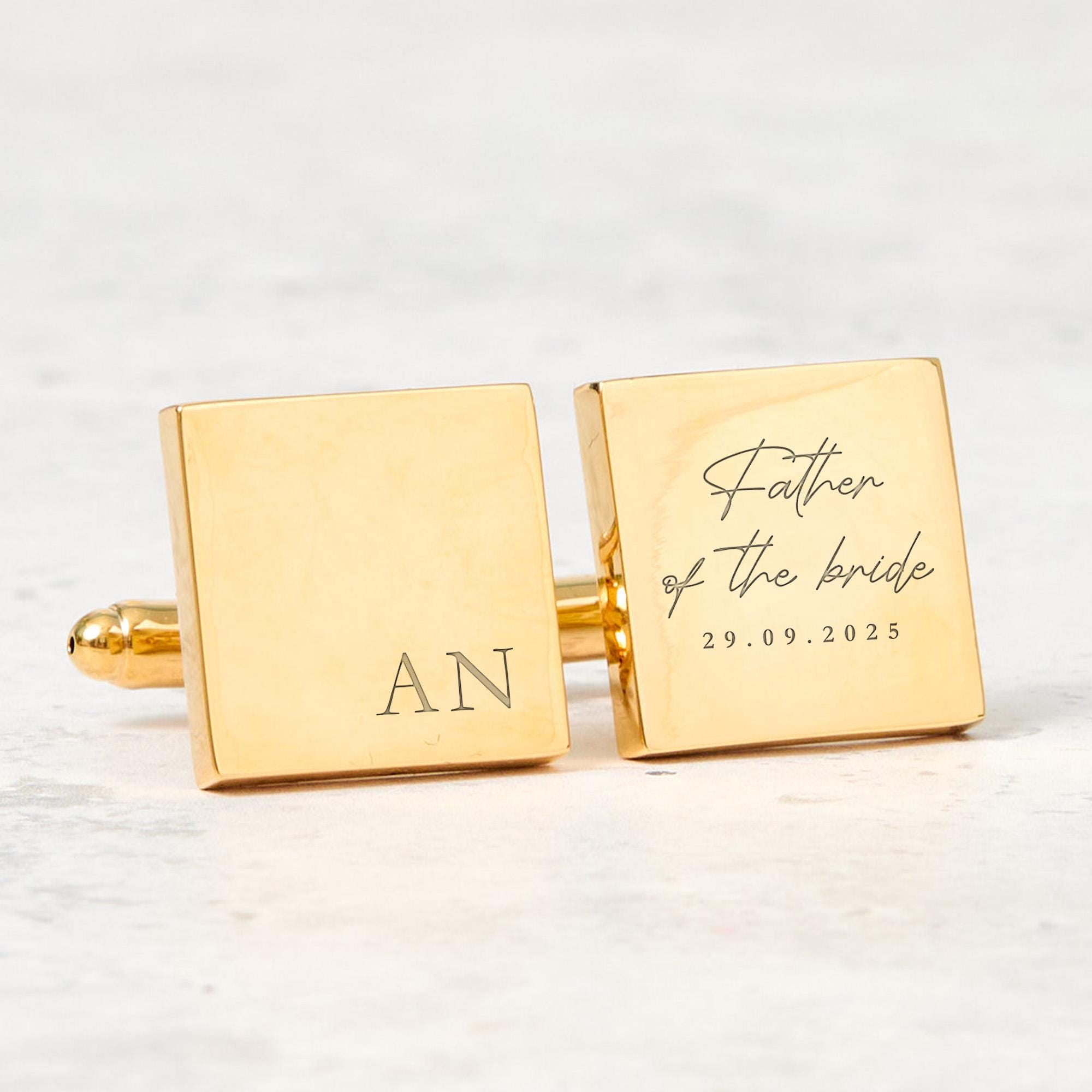 Personalised Father of the Bride Cufflinks, Custom Initial and Date Wedding Day Gift for Dad from Daughter