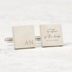 Personalised Father of the Bride Cufflinks, Custom Initial and Date Wedding Day Gift for Dad from Daughter