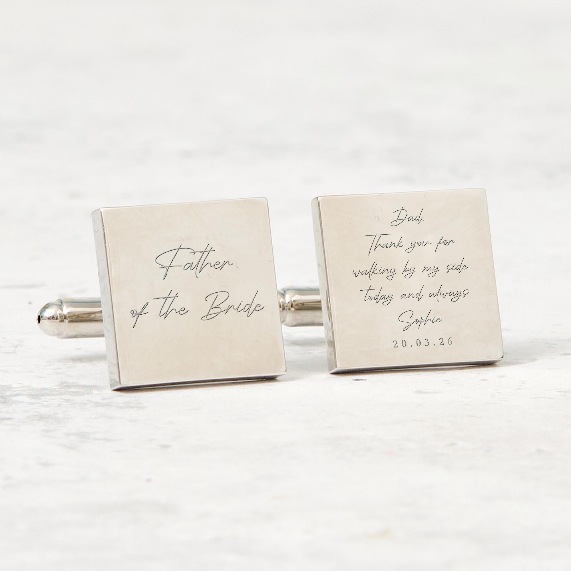 Personalised Father of the Bride Cufflinks Custom Wedding Day Gift from Daughter to Dad with Engraved Message