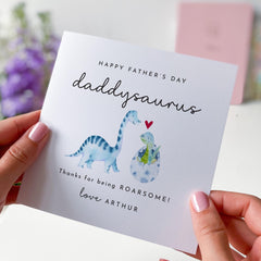 Personalised Father’s Day Card for Dad Daddysaurus Fun Dinosaur Design Custom Name Keepsake Card from Baby Son or Daughter Roarsome Daddy