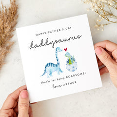 Personalised Father’s Day Card for Dad Daddysaurus Fun Dinosaur Design Custom Name Keepsake Card from Baby Son or Daughter Roarsome Daddy