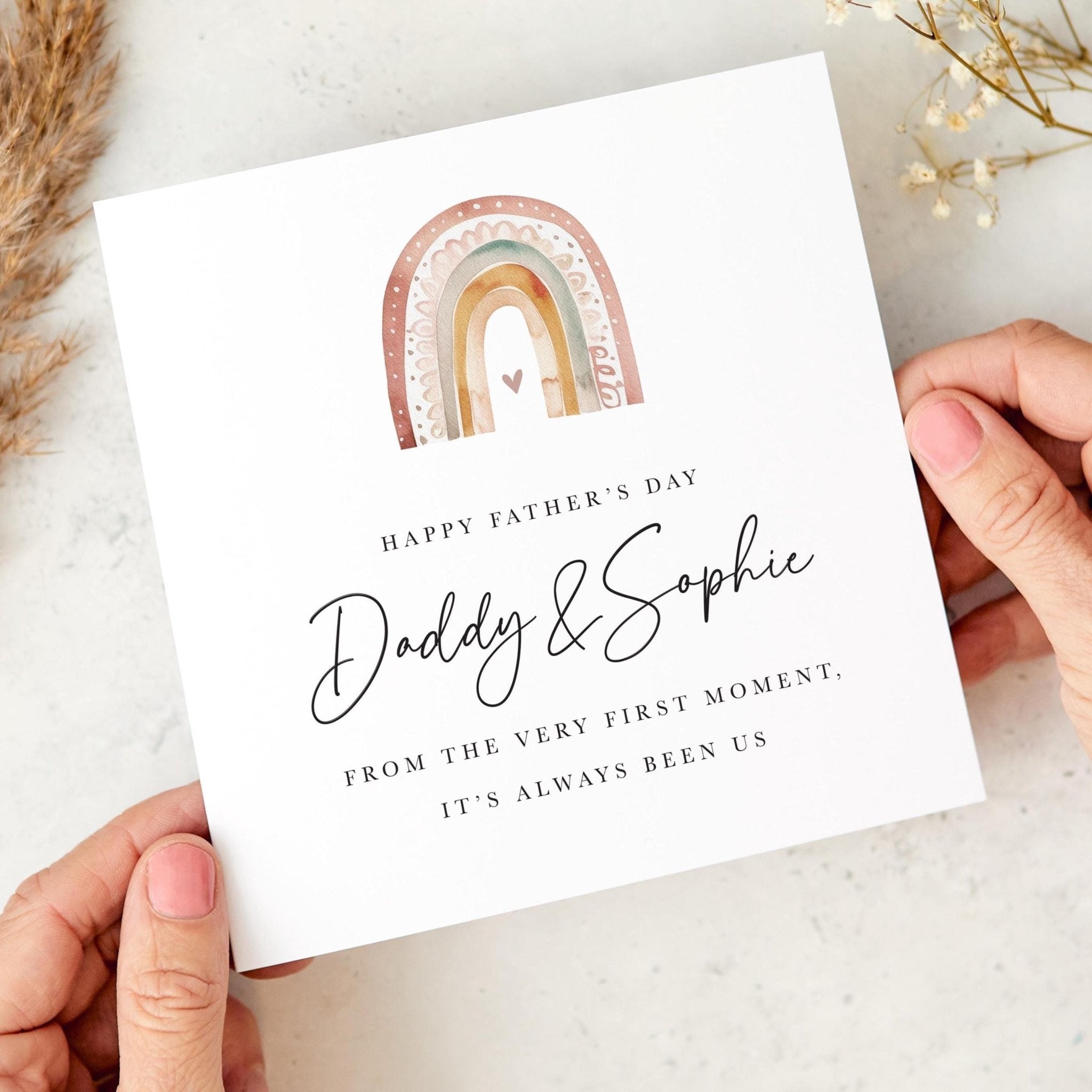 Personalised Father’s Day Card for Dad from Child Daddy and Baby Girl Baby Boy Rainbow Design Sentimental Keepsake for First Fathers Day