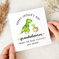 Personalised Father’s Day Card for Grandad Grandadsaurus Fun Dinosaur Name Roarsome Keepsake Card from Grandchild to Grandpa and Baby Dino